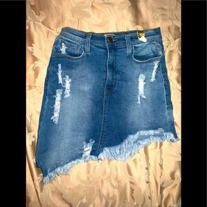 Fashion Nova - Asymmetrical Distressed Denim Skirt